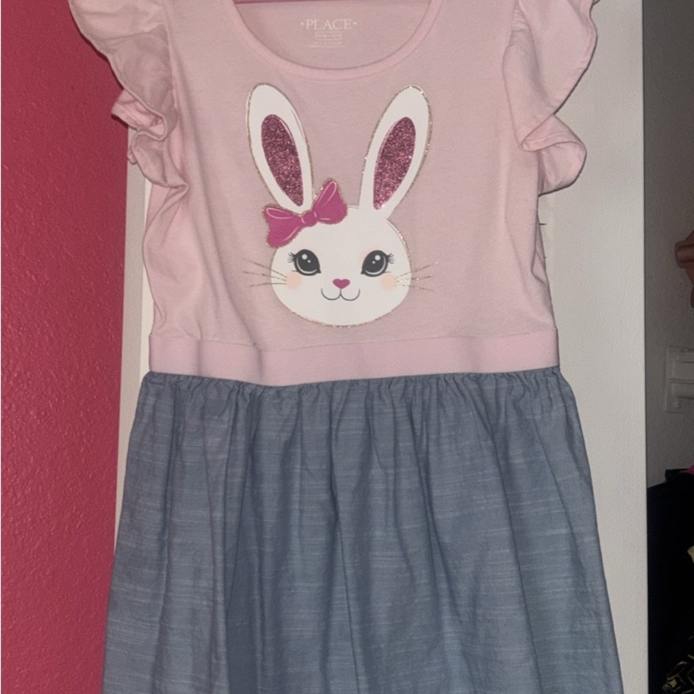 The Children's Place Pink & Blue Bunny Dress with Glitter Detail